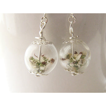 Lucky White Heather Earrings - Real Flower - Bridal Wedding Bridesmaid