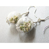 Lucky White Heather Earrings - Real Flower - Bridal Wedding Bridesmaid