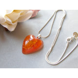 Orange Flower Necklace, Real Flower Necklace, Flower Pendant, Heart Necklace, Pressed Flower Jewelry