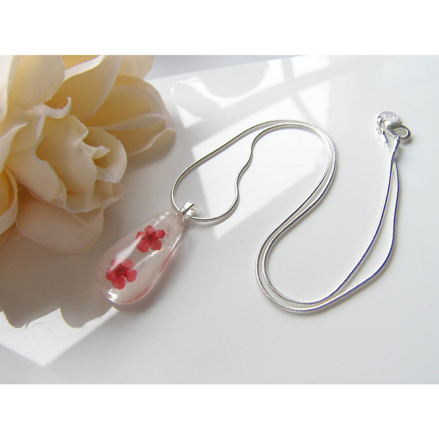 Teardrop Poppy Necklace, Pretty Necklace, Eco Friendly Resin, Flower Necklace, Gift for Mom, Jewelry for Women, Sister, Mum, Girlfriend