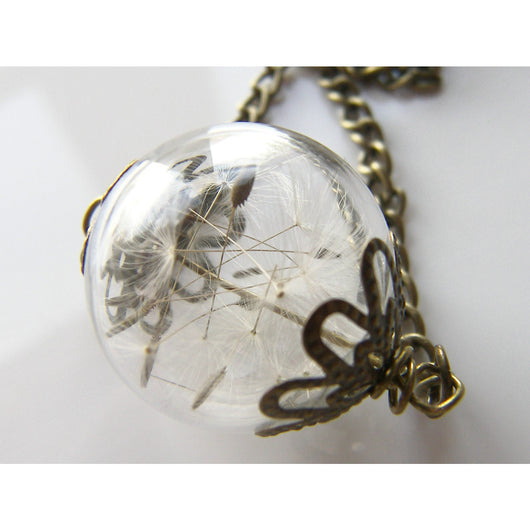 Dandelion Necklace, Glass Orb Necklace, Terrarium Pendant, Make a Wish, Bridesmaids Jewelry, Wishes on the Wind