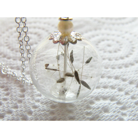 Dandelion Seed Glass Orb Terrarium Necklace, Bridesmaids Gifts, Make a Wish, Orb Necklace, Real Dandelion