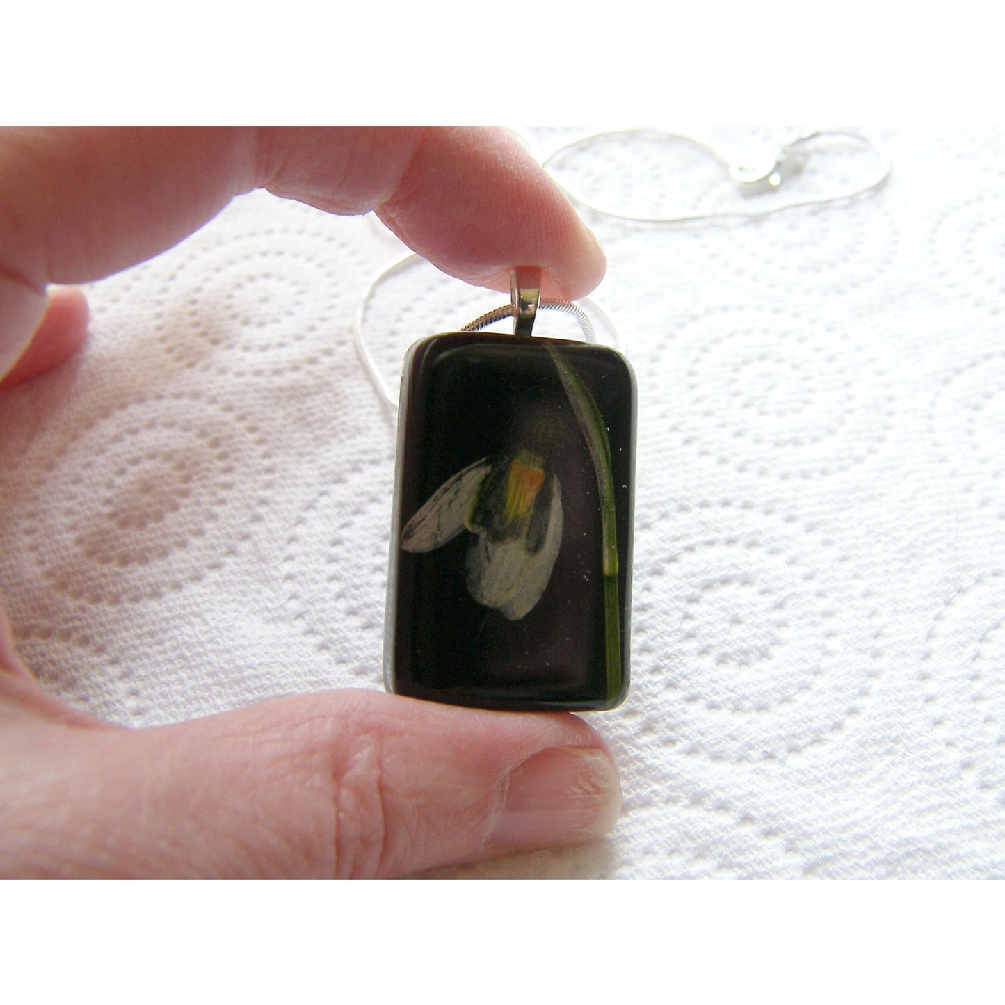 Resin Pendant, Pressed Snowdrop Necklace, Dried Flower, Gift for Her, Jewelry for Women