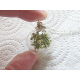 Real Flower Necklace, Hand Blown Glass Orb,  Globe Necklace, White Baby's Breath, Flower Jewelry, Bridesmaids Gifts