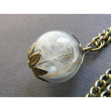 Real Dandelion Seeds Necklace Hand Blown Glass Orb Bead Globe