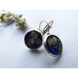 Pressed Flower Earrings, Blue Resin, Dainty Earrings, Eco Friendly, Eco Chic