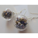 Real Lavender Earrings, Hand Blown Glass Beads, Real Flower Jewelry, Bridesmaid Gift, Holiday Gift