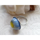Daisy Ring, Daisy Jewelry, Blue Daisy Ring, Botanical Ring, Bridal Jewelry, Resin Ring