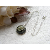 Queen Annes Lace Necklace, Black Real Flower
