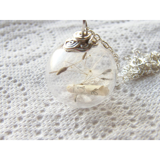 Dandelion Necklace, Message in a Bottle, Handblown Glass