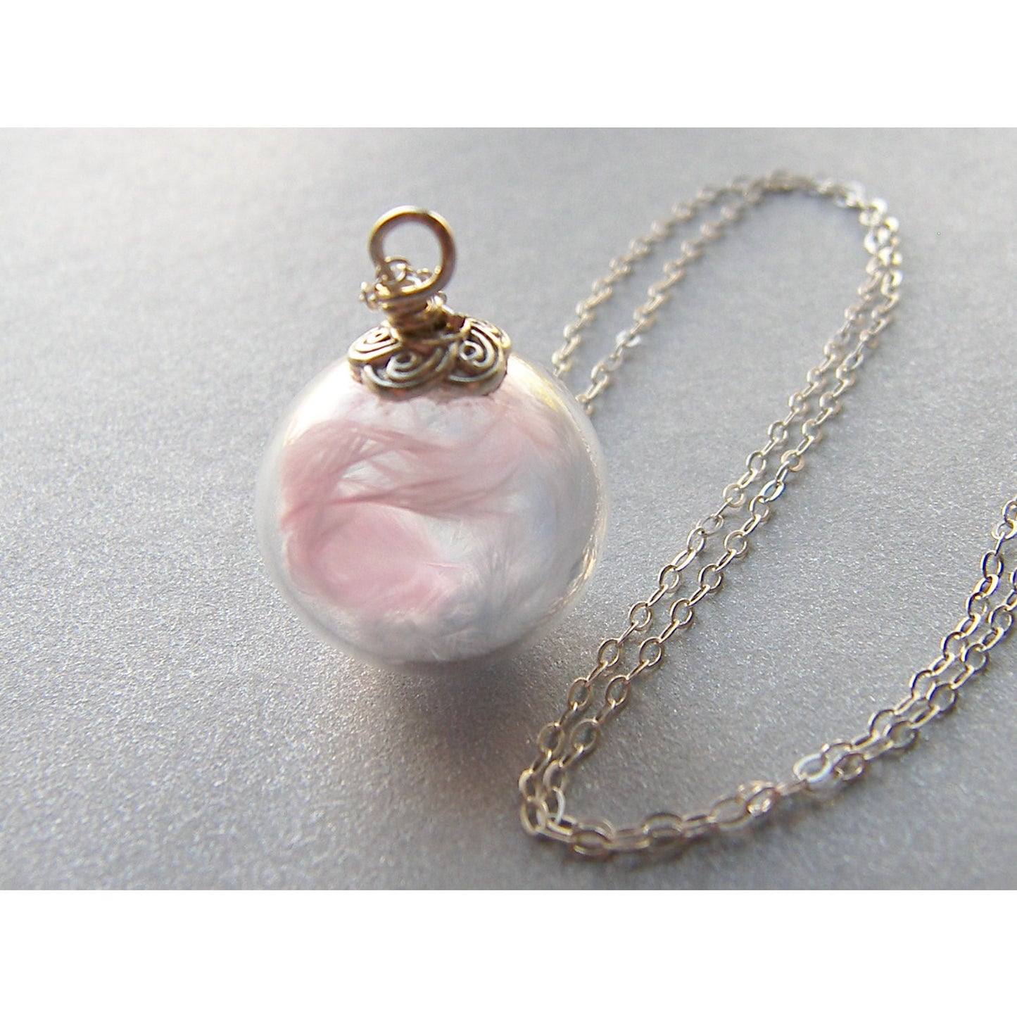 New Mom Necklace, Mum Necklace, Twins, Mom To Be, Pink and Blue Marabou Feathers, Glass Globe, Little Angels