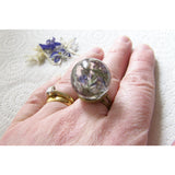 Resin Orb Ring with Sea Lavender and Pearl, Eco Resin, Jewelry for Her, Gift for Women, Real Flower Jewellery