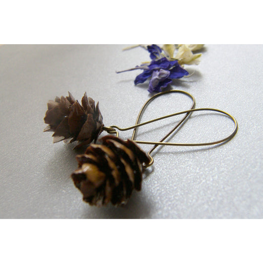 Pine Cone Earrings, Real Miniature, Woodland Earrings, Dangle Earrings, Bronze Earwires