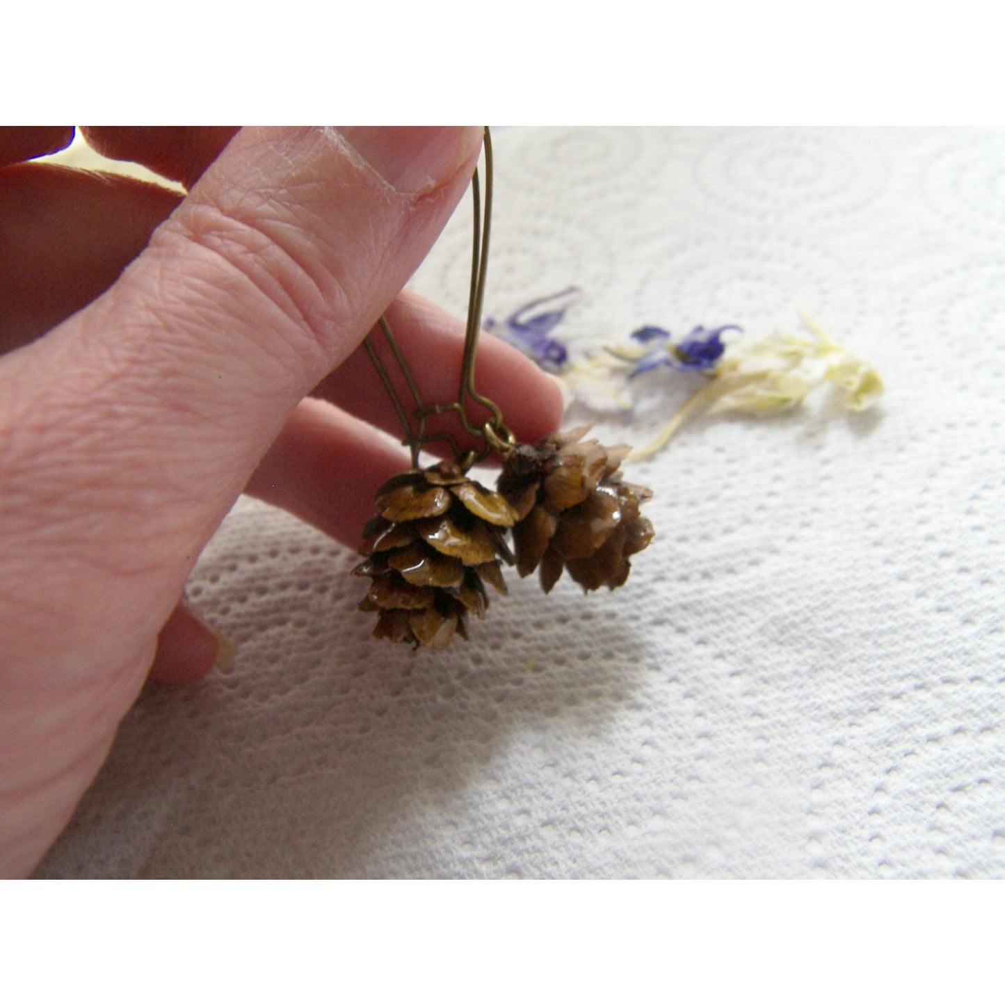 Pine Cone Earrings, Real Miniature, Woodland Earrings, Dangle Earrings, Bronze Earwires