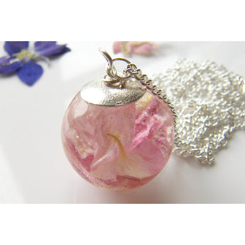 Larkspur Petal Necklace, Resin Flower Globe Pendant, Eco Friendly, Real Flower, Gift for Her, Jewelry for Women, Hanmdade Jewellery