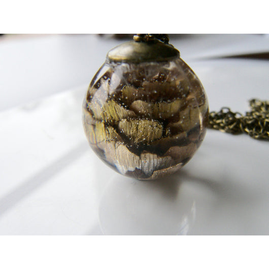Real Pine Cone Resin Orb Necklace, Resin Sphere, Woodland Pendant, Autumn Fall Jewelry