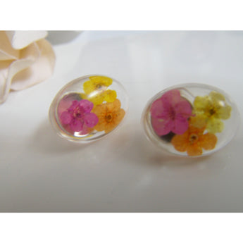 Real Flower Oval Stud Earrings, Resin Earrings, Flower Jewellery, Flower Studs