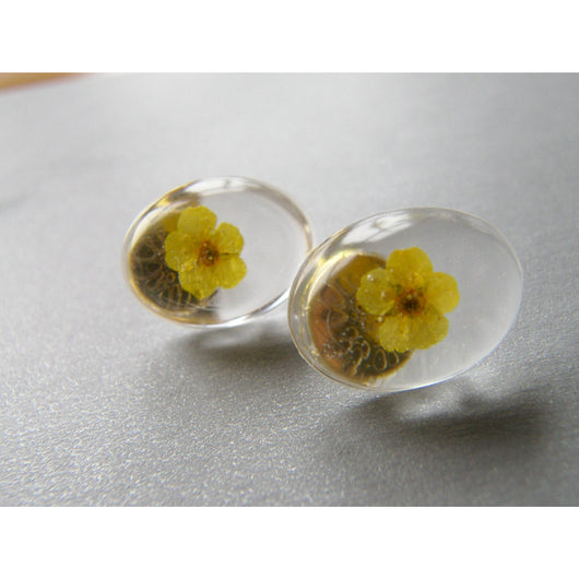 Yellow Flower Earrings, Resin Flower Earrings, Flower Jewelry, Eco Resin
