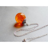 Amber Resin Flower Orb Necklace, Globe Pendant, Eco Friendly, Orange Resin Necklace, Jewelry for Women, Handmade Jewellery
