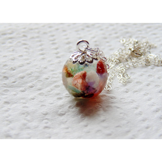 Gemstones in Resin Sphere Necklace, Dainty Orb Necklace, Gemstone, Eco Friendly, Eco Chic