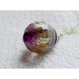 Multi Faceted Flower and Crushed Amethyst Pendant, Amethyst Resin Necklace, Flower Jewelry