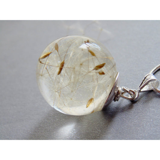Dandelion Necklace, Make a Wish, Sphere Pendant, Nature Necklace, Eco Friendly, Holiday Gift Necklace