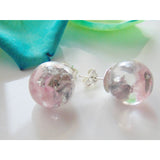 Rose Quartz Earrings, Natural Rose Quartz with Silver Flakes, Stud Orb Earrings, Handmade by Wishes on the Wind