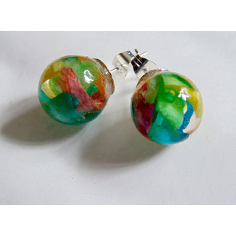 Rose Petal Earrings, Real Flower Earrings, Rainbow Jewelry, Flower Studs, Resin Studs, Eco Resin, Orb Earrings