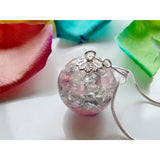 Rose Quartz with Silver Flake Resin Pendant, Resin Orb Necklace, Rose Quartz, Gemstone Pendant