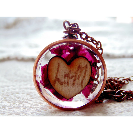 Copper Frame Pendant, Heart Necklace, Copper Bezel,  Nature, Whimsical, Eco Friendly, Love Necklace, Eco Resin Necklace