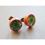 Green Flower Earrings, Copper Earrings, Eco Resin Earrings, Stud Earrings
