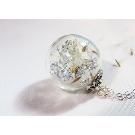Real Dandelion Necklace, Make a Wish, Blown Glass Bead, Sparkle Globe,  Christmas Gift