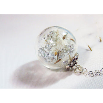 Real Dandelion Necklace, Make a Wish, Blown Glass Bead, Sparkle Globe,  Christmas Gift