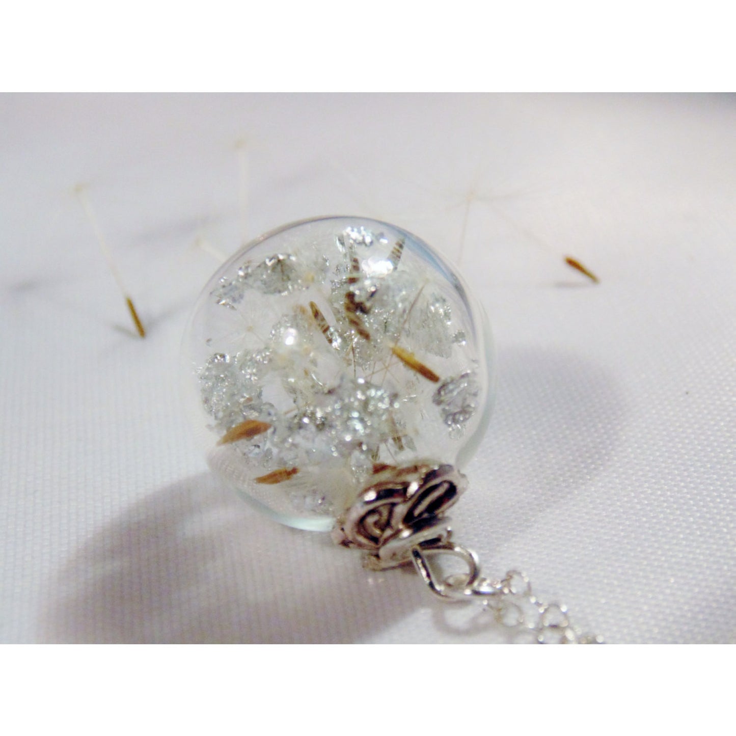Real Dandelion Necklace, Make a Wish, Blown Glass Bead, Sparkle Globe,  Christmas Gift