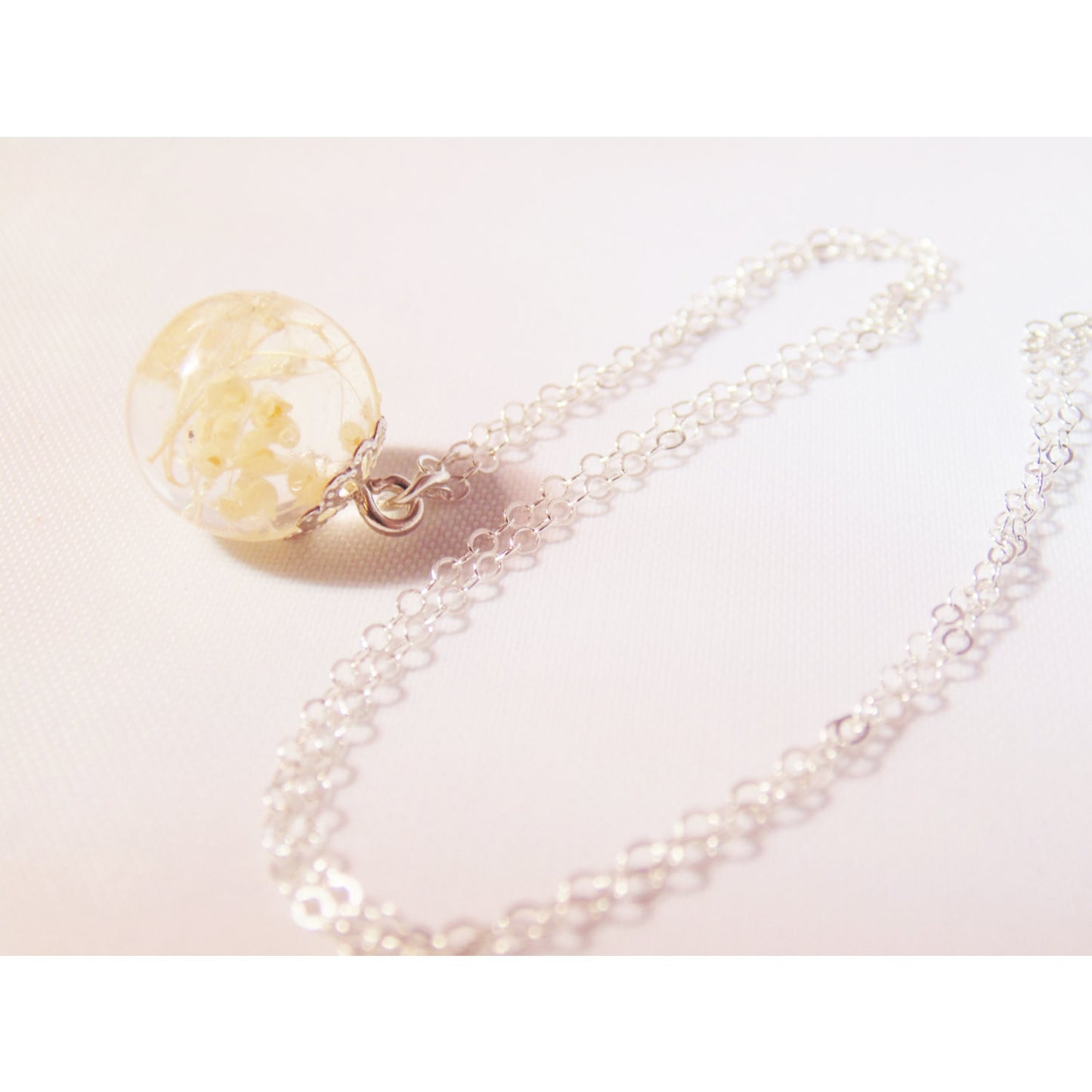 Real Flower Necklace, Dewdrop, Resin Dewdrop, Dainty Necklace