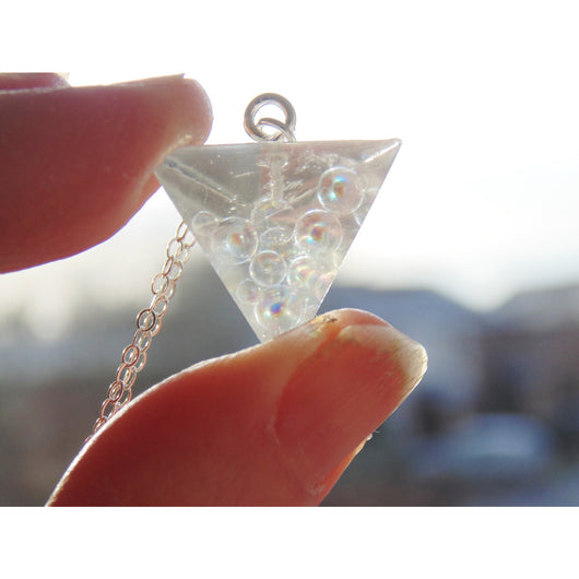 Pyramid Necklace, Geometric Necklace, Illusion, Resin Pyramid, Gift for Her, Wishes on the Wind 2016