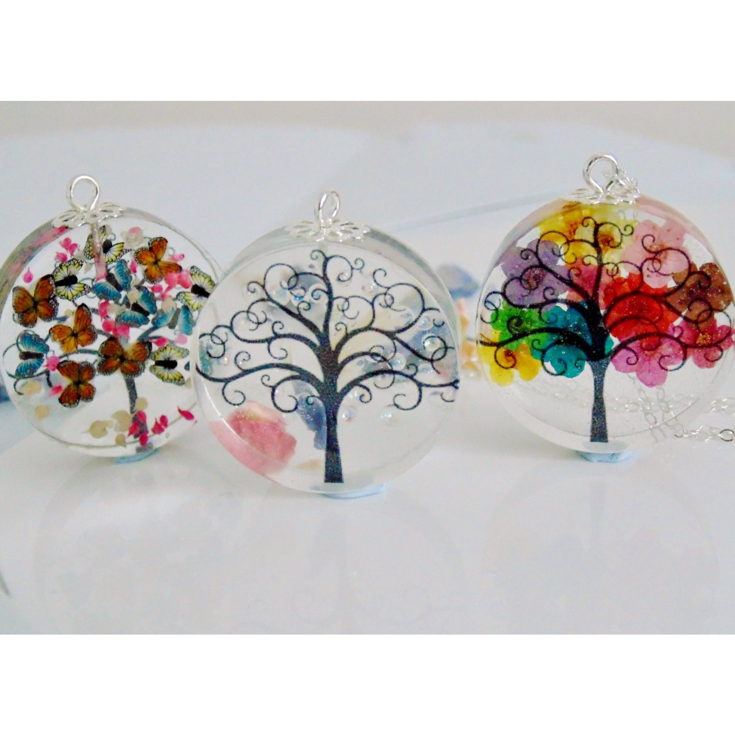 Butterfly Necklace, Tree Necklace, Faraway Tree, Tree Silhouette Pendant, Spring Tree, Real Flower Jewelry, Gift for Her