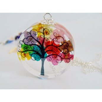 Rainbow Flower Necklace, Rainbow Tree, Faraway Tree, Pressed Flower Necklace, Botanical Jewellery, Gift for Her