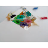 Pyramid Necklace, Rainbow Flower Necklace, Real Flower Necklace, Geometric Necklace, Resin Pyramid, Gift for Her