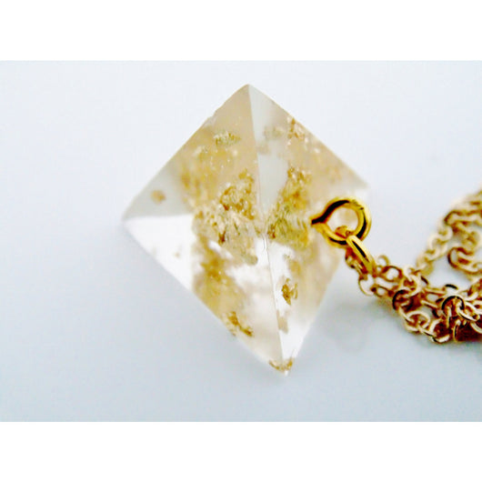 Pyramid Necklace with Gold Accents, Gift for Her, Resin Jewelry, Resin Necklace