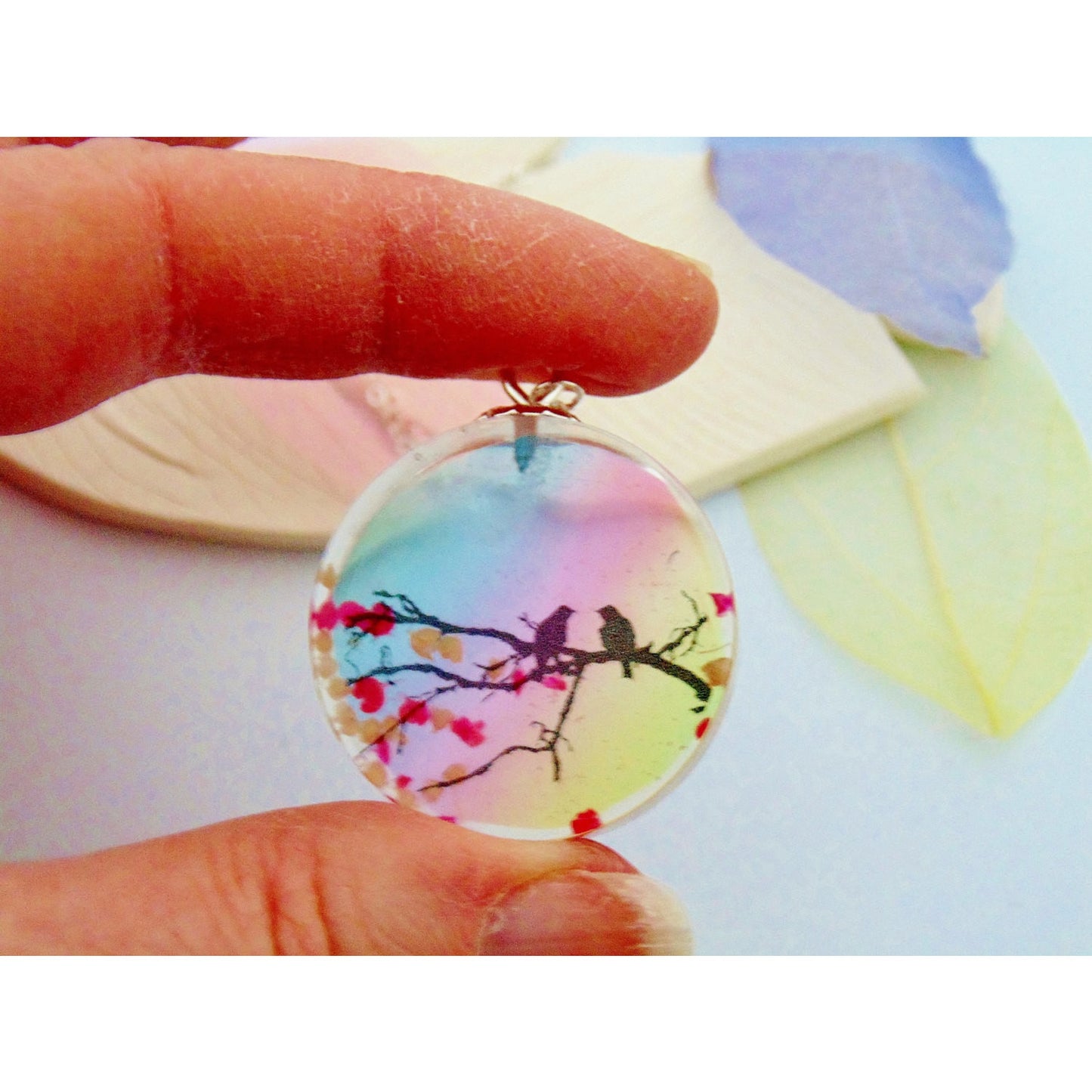 Bird Necklace, Birds on Branch Necklace, Spring Pendant, Love Birds, Gift for Her